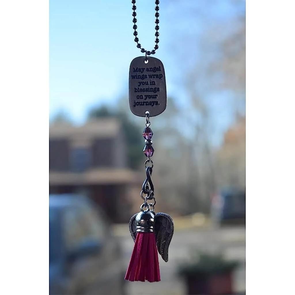 Cathedral Art : Angel Wings Pink Tassel Angel Car Charm With Beads - Image 2