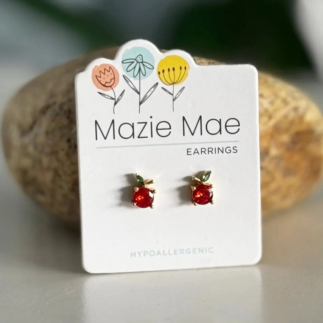 Mazie Mae : Gold Apple Stud Earrings - Image 2
