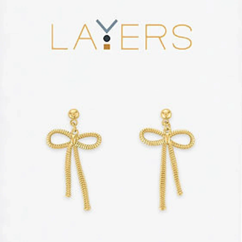 Center Court : Gold Chain Bow Dangle Layers Earrings
