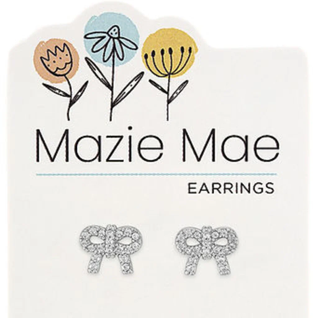 Mazie Mae : Silver CZ Bow Stud Mazie Mae Earring