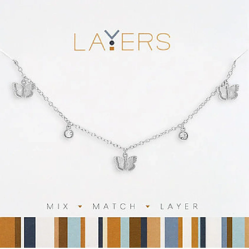 Center Court : Silver Multi Petite Butterflies Layers Necklace