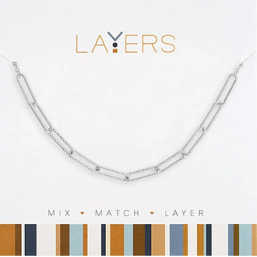 Center Court : Silver Ribbed Paperclip Chain Layers Necklace