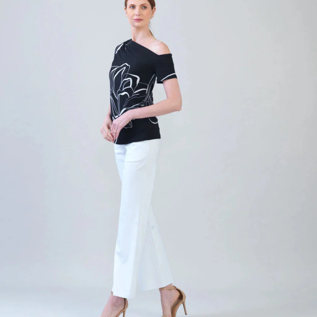 Clara Sunwoo : Angular Drape Neck Off Shoulder Top - Floral Outline - Image 2