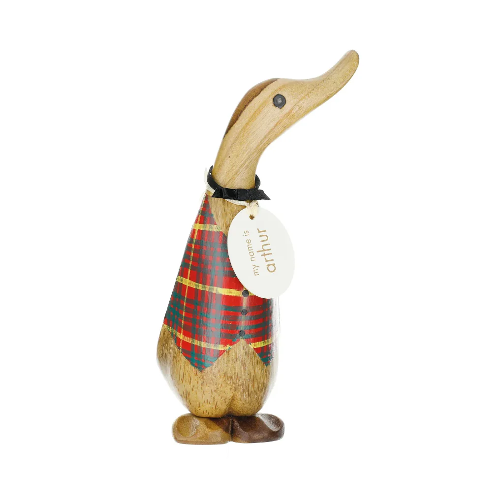 DCUK: Wooden Tartan Waistcoat Ducklings – Hand-Carved Bamboo Root Figurines - Image 3