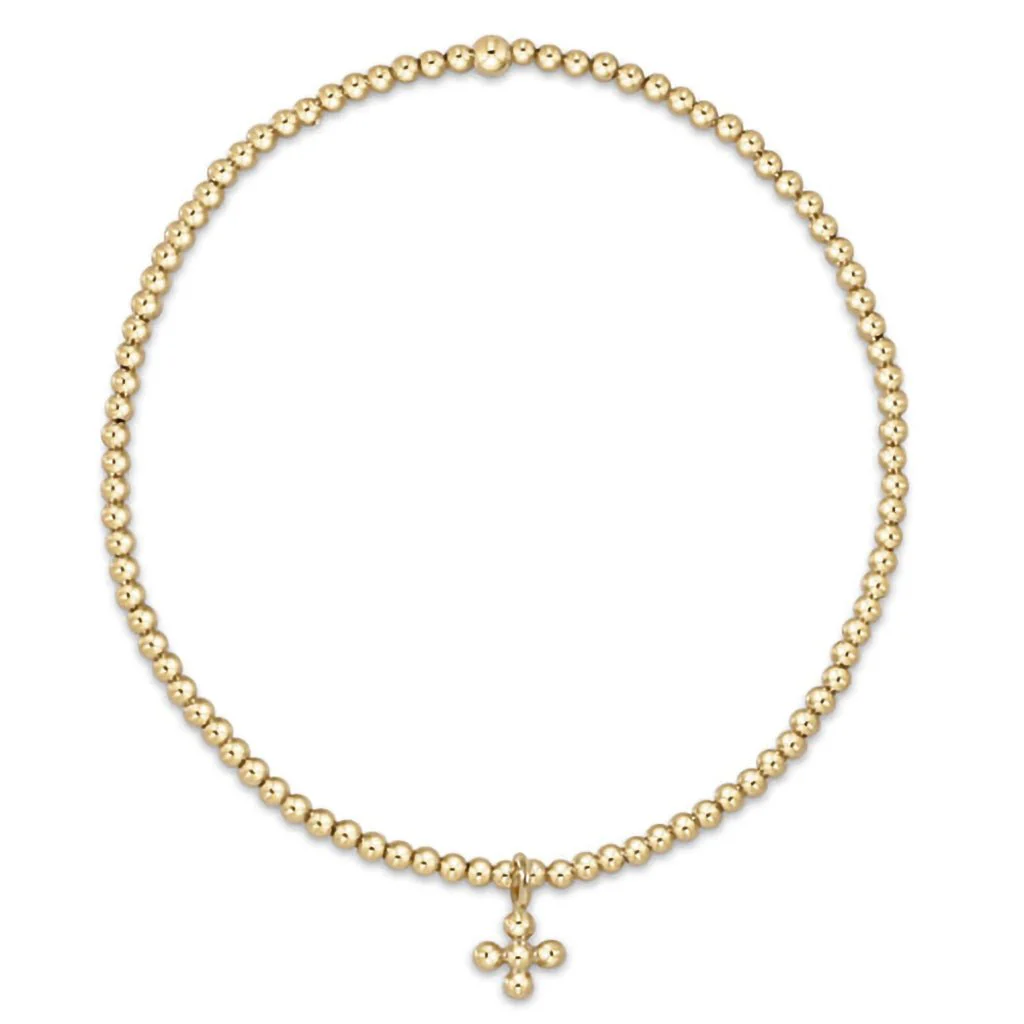 enewton design :  Classic gold 2mm Bead Bracelet 6.25" -  signature cross small gold charm