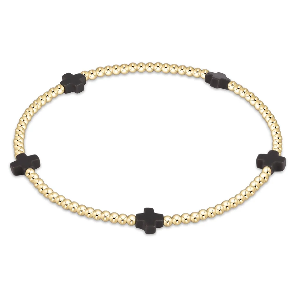 enewton design : Signature Charcoal Cross Pattern Bracelet 6.25" - 2mm Gold