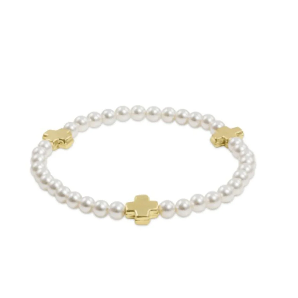enewton design : Signature Gold Cross Pattern Bracelet 6.25"- 4mm Pearl