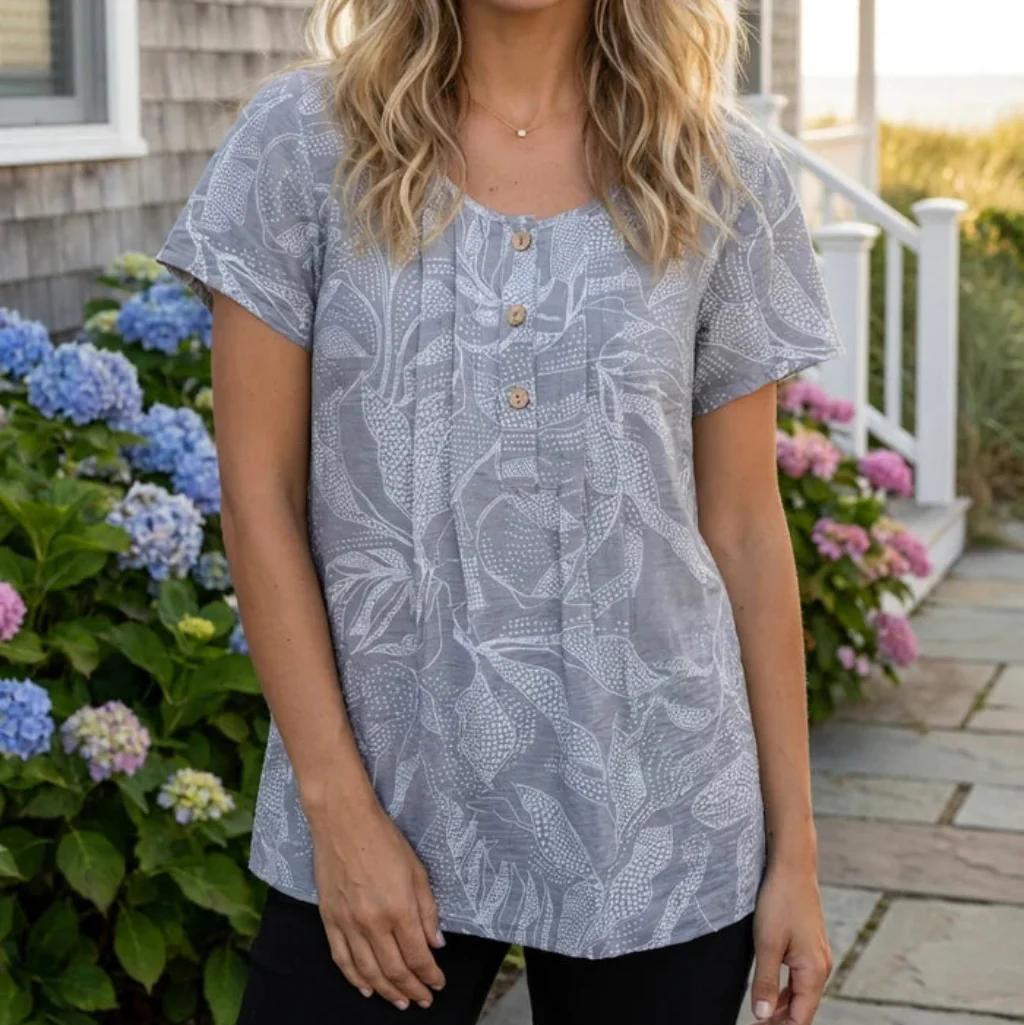 Habitat Clothes : Regatta Rayon Leaves Pleated Pullover - Fog - Image 2