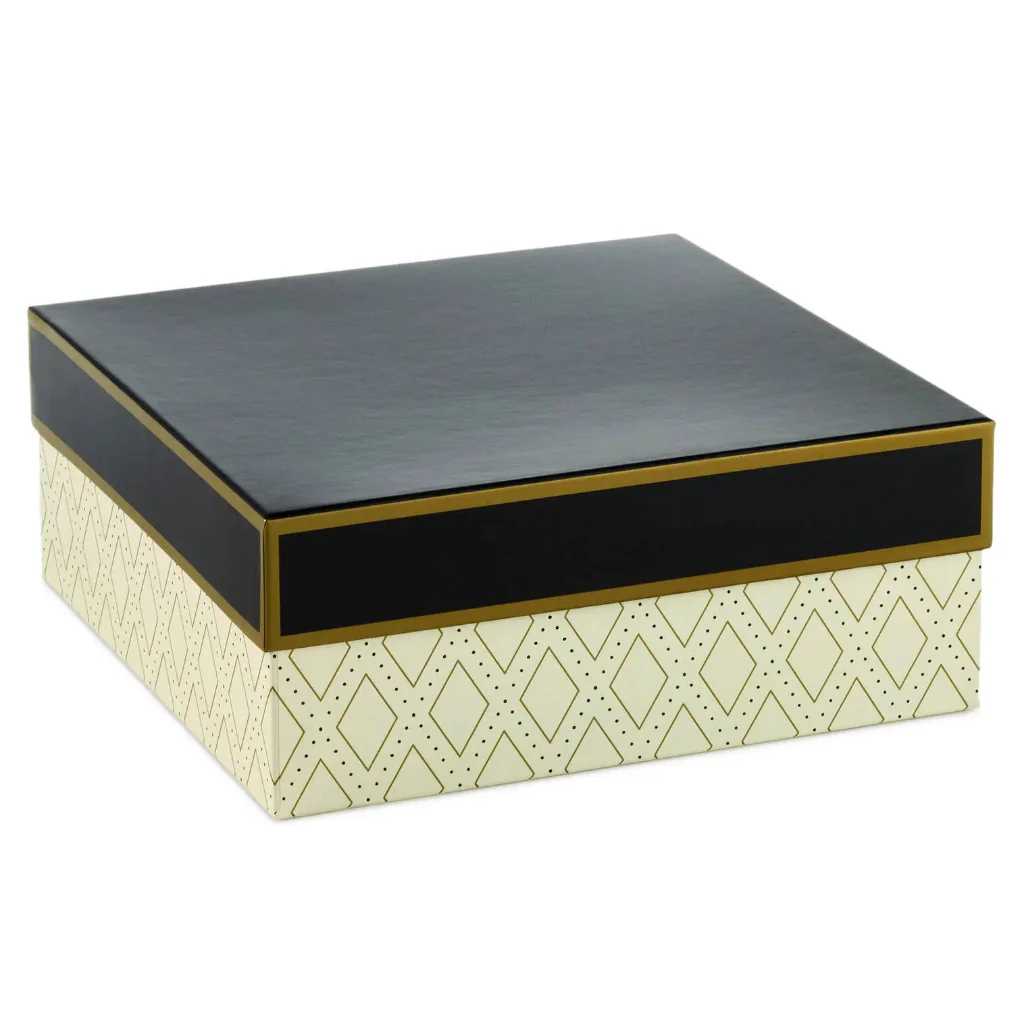 Hallmark : 10" Square Gold Diamonds on Cream Gift Box