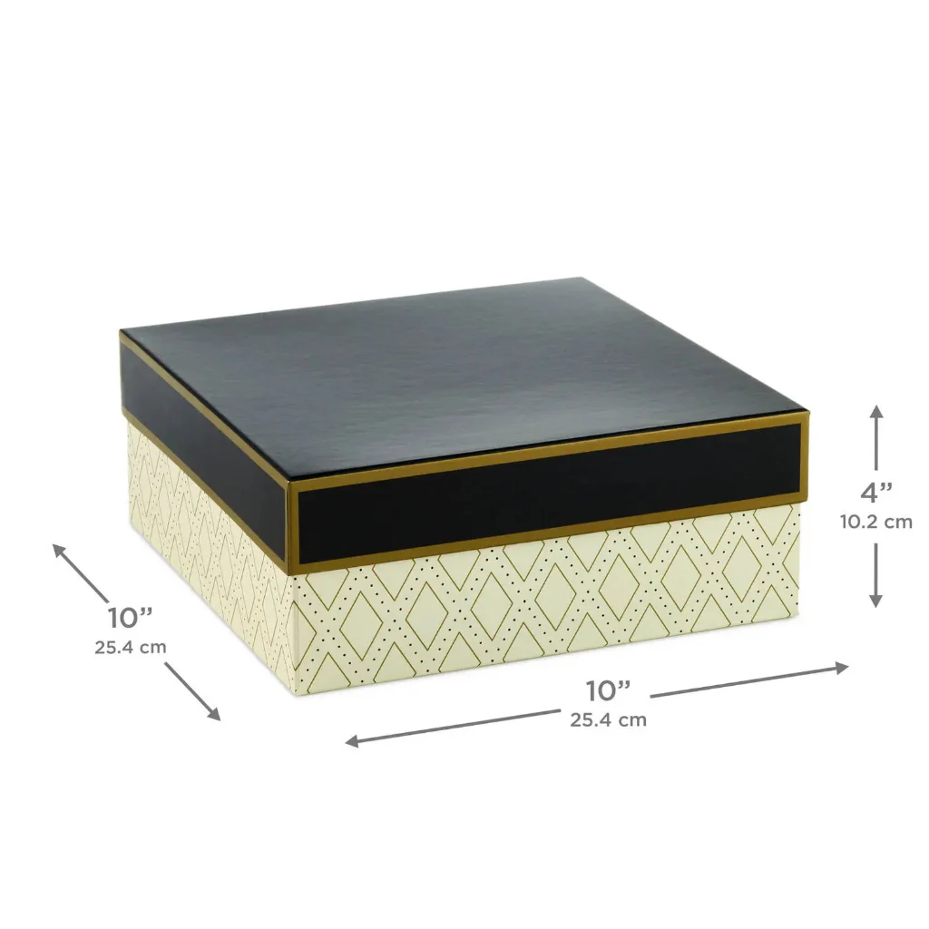 Hallmark : 10" Square Gold Diamonds on Cream Gift Box - Image 3