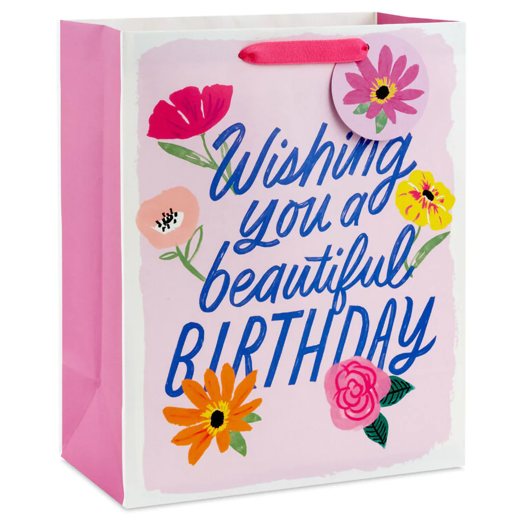 Hallmark : 13" Floral Beauty on Pink Large Birthday Gift Bag - Image 2