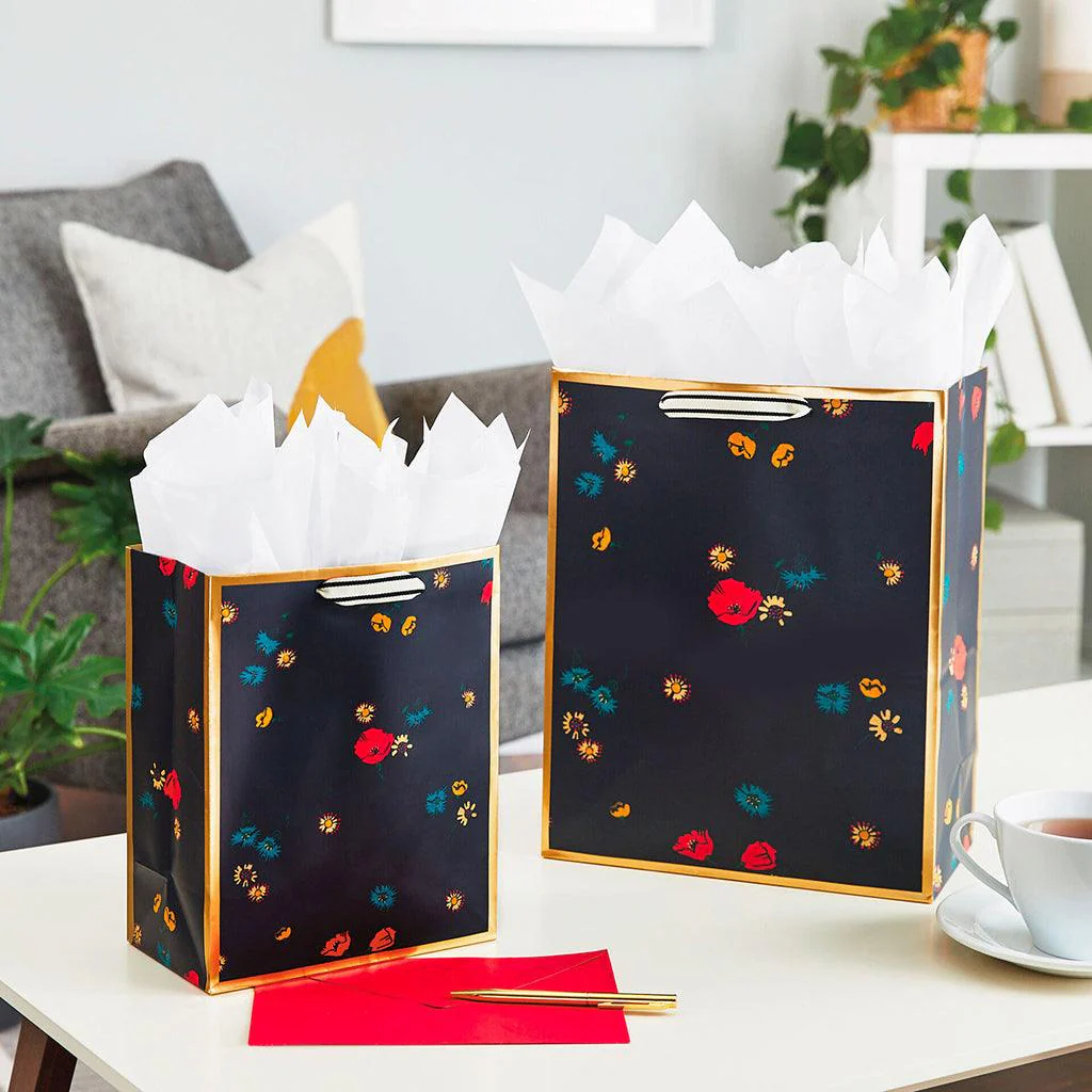 Hallmark : 13" Scattered Flowers on Black Large Gift Bag - Image 2