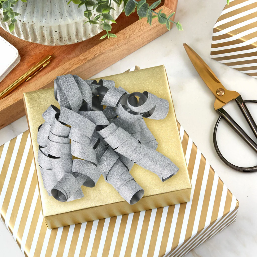 Hallmark : 6.5" Sparkly Silver Curly Ribbon Gift Bow - Image 2