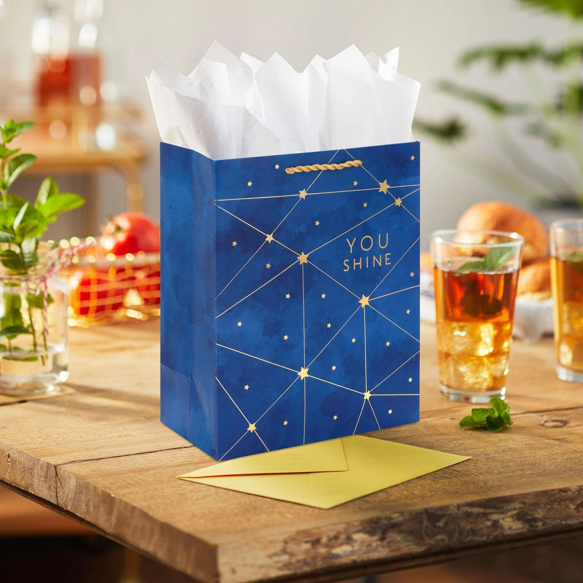 Hallmark : 9.6" Gold Stars on Navy You Shine Medium Gift Bag - Image 2