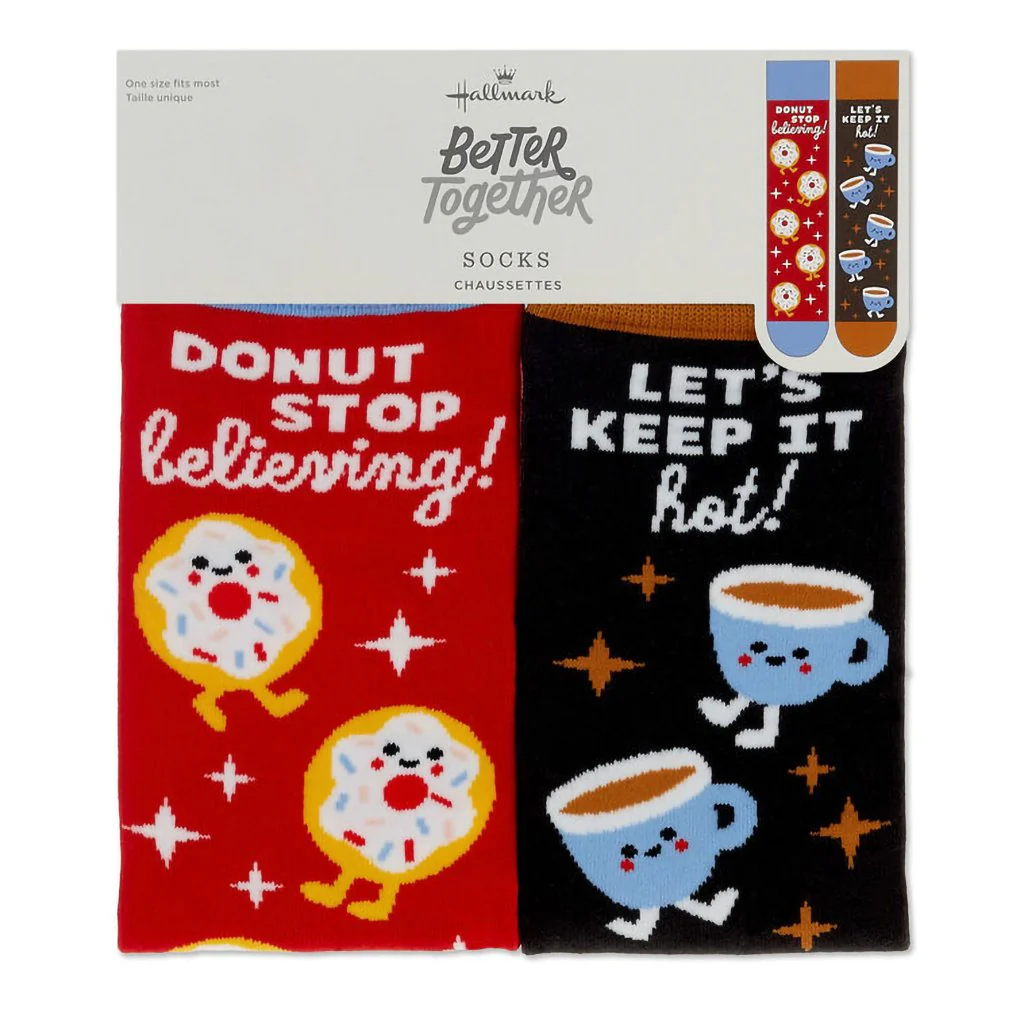 Hallmark : Better Together Donut and Coffee Funny Crew Socks - Image 3