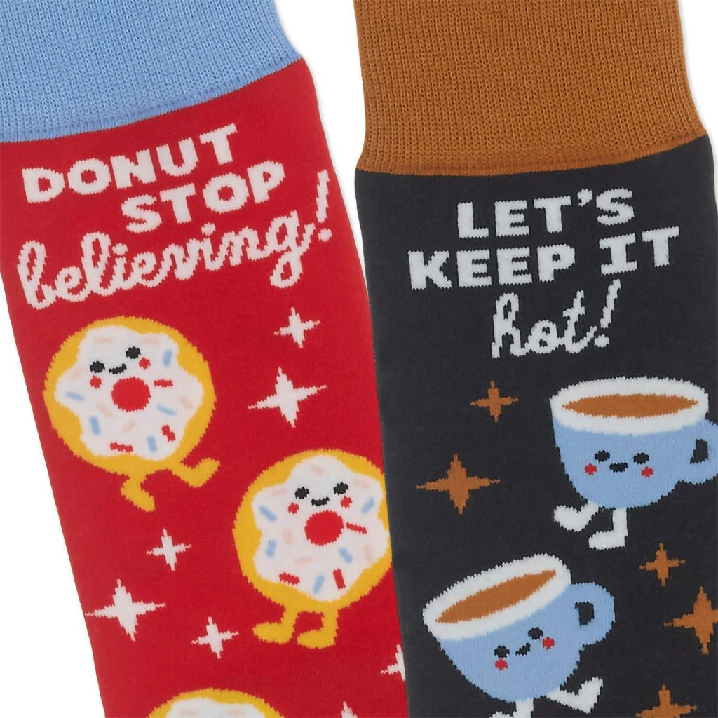 Hallmark : Better Together Donut and Coffee Funny Crew Socks - Image 4
