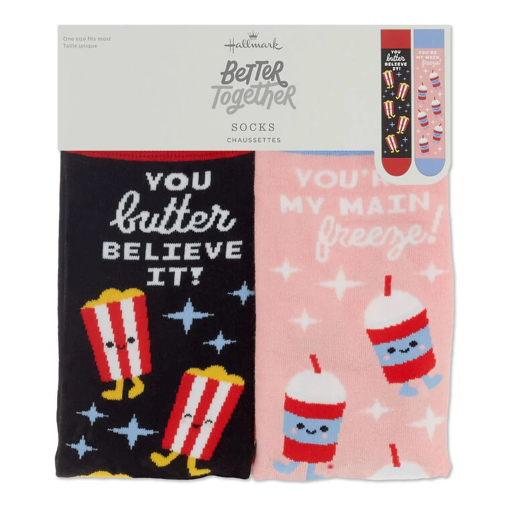 Hallmark : Better Together Popcorn and Slushie Funny Crew Socks - Image 3