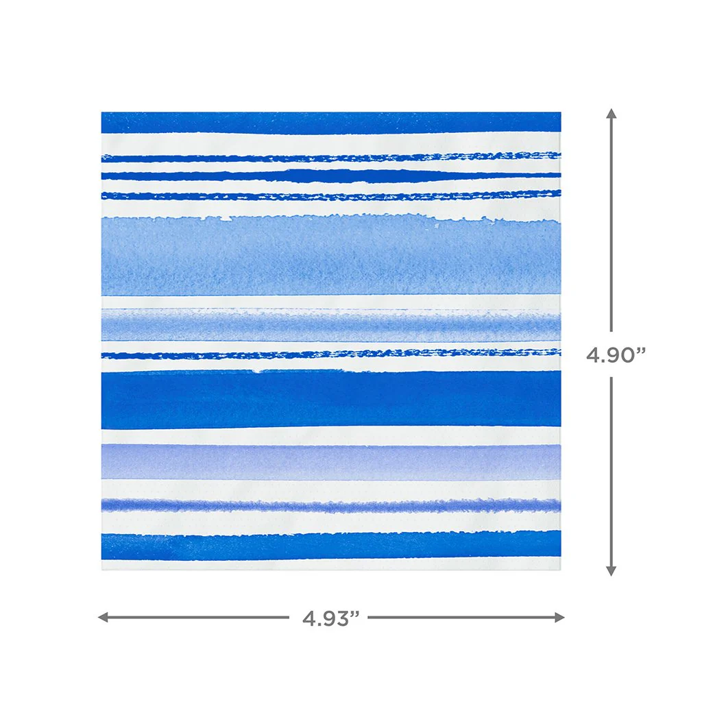 Hallmark : Blue Watercolor Stripe Cocktail Napkins, Set of 16 - Image 3