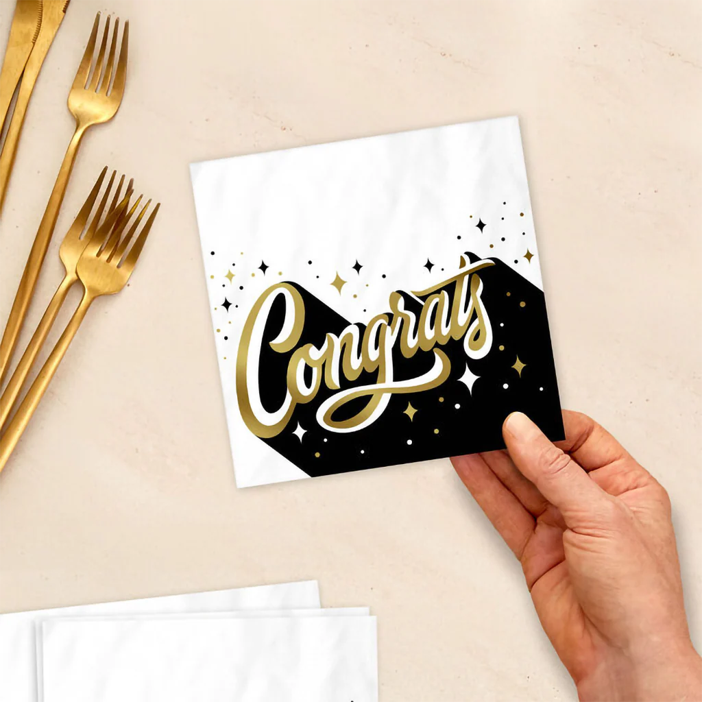 Hallmark : Congrats in Gold and Black Graduation Cocktail Napkins, Pack of 20 - Image 4