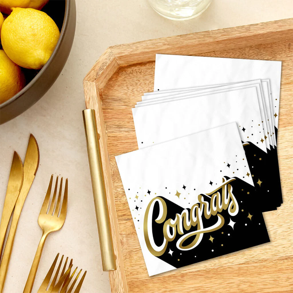 Hallmark : Congrats in Gold and Black Graduation Cocktail Napkins, Pack of 20 - Image 5