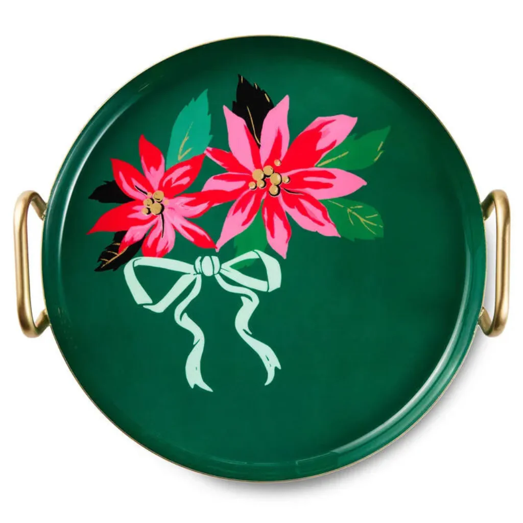 Hallmark : Lacey Chabert Collection Poinsettias on Green Serving Tray, 13" - Image 2