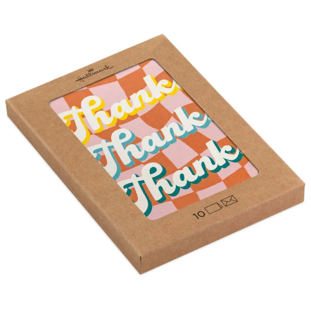 Hallmark : Orange Retro Checkerboard Thank You Note Card Pack
