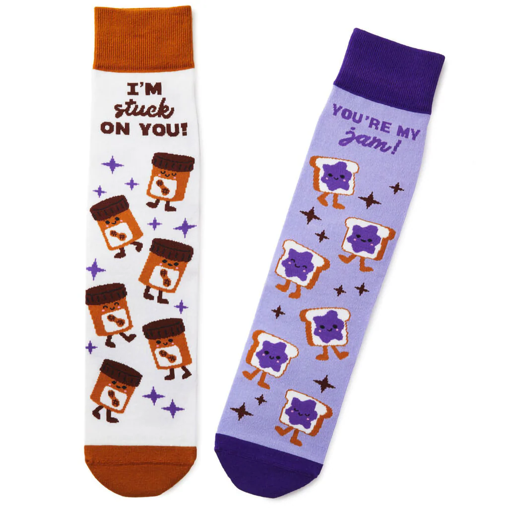 Hallmark : Peanut Butter and Jelly Better Together Funny Crew Socks