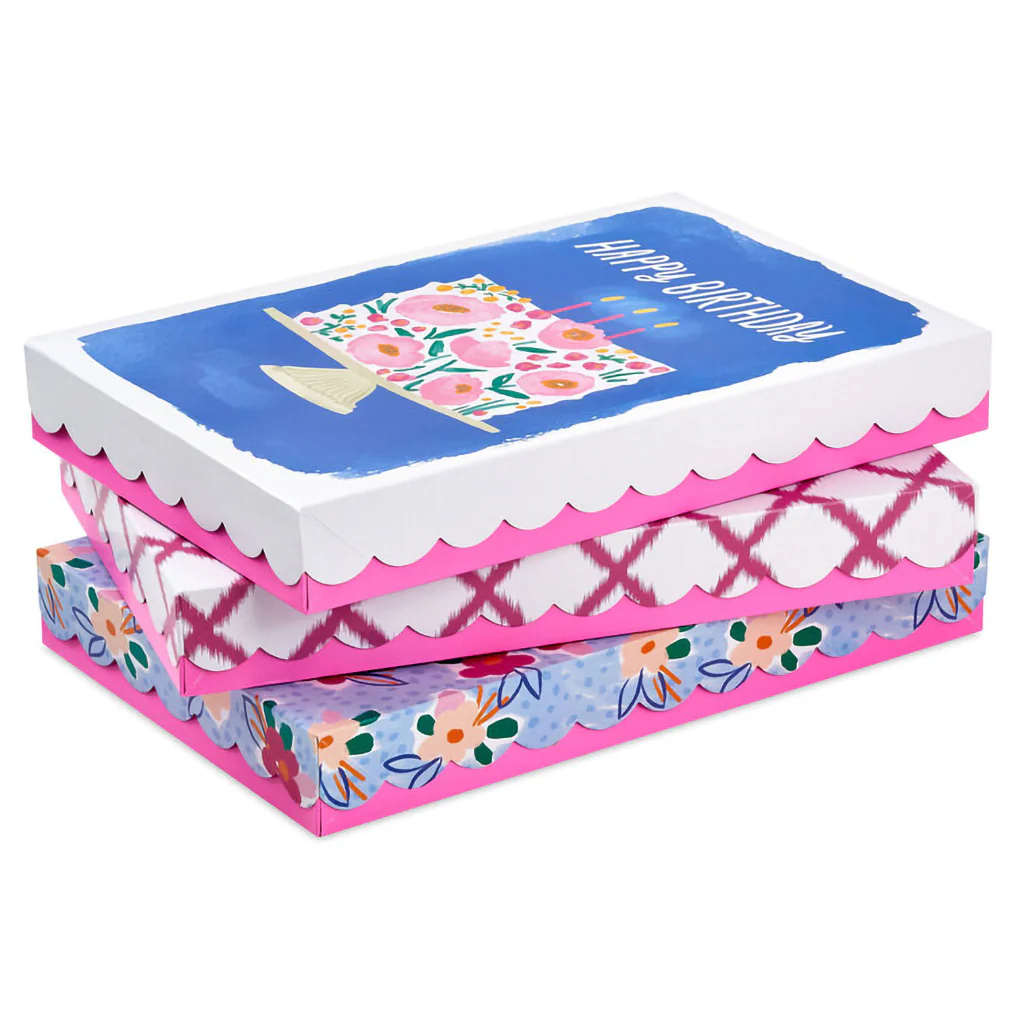 Hallmark : Scalloped Designs on Pink 3-Pack Assorted Medium Gift Box Bundle - Image 5