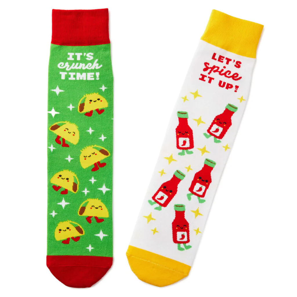 Hallmark : Tacos and Hot Sauce Better Together Funny Crew Socks