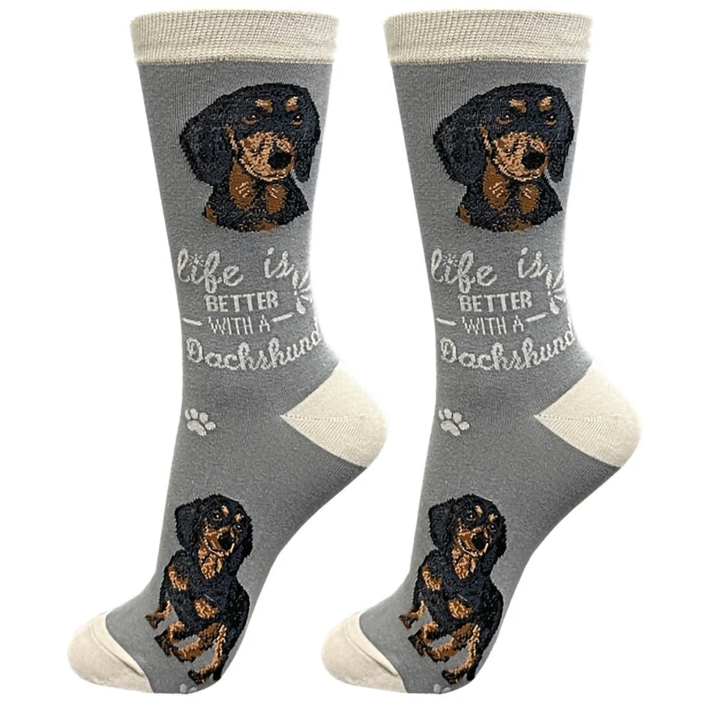 Life Is Better : Crew Socks - Black Dachshund