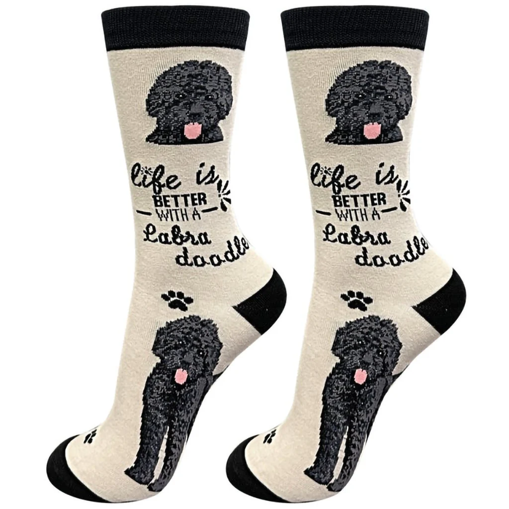 Life Is Better : Crew Socks - Black Labradoodle
