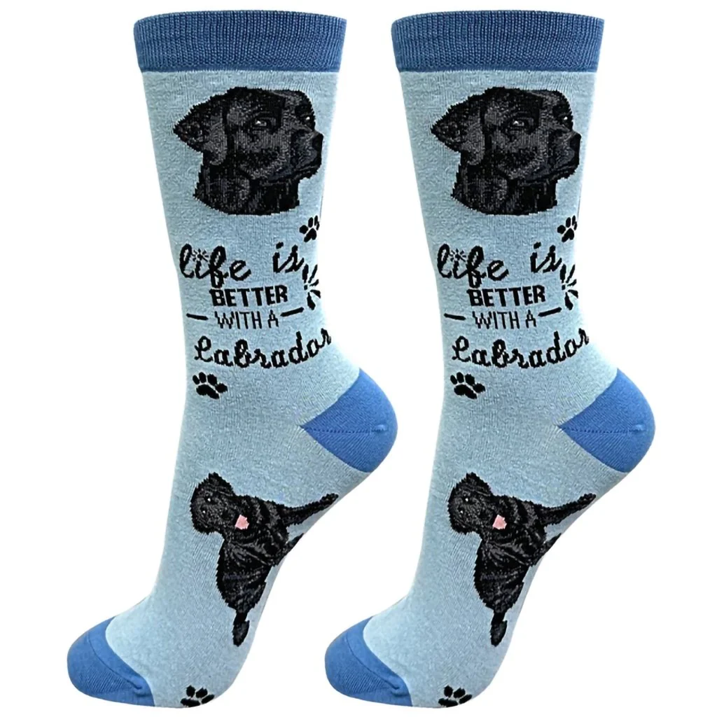 Life Is Better : Crew Socks - Black Labrador - Blue