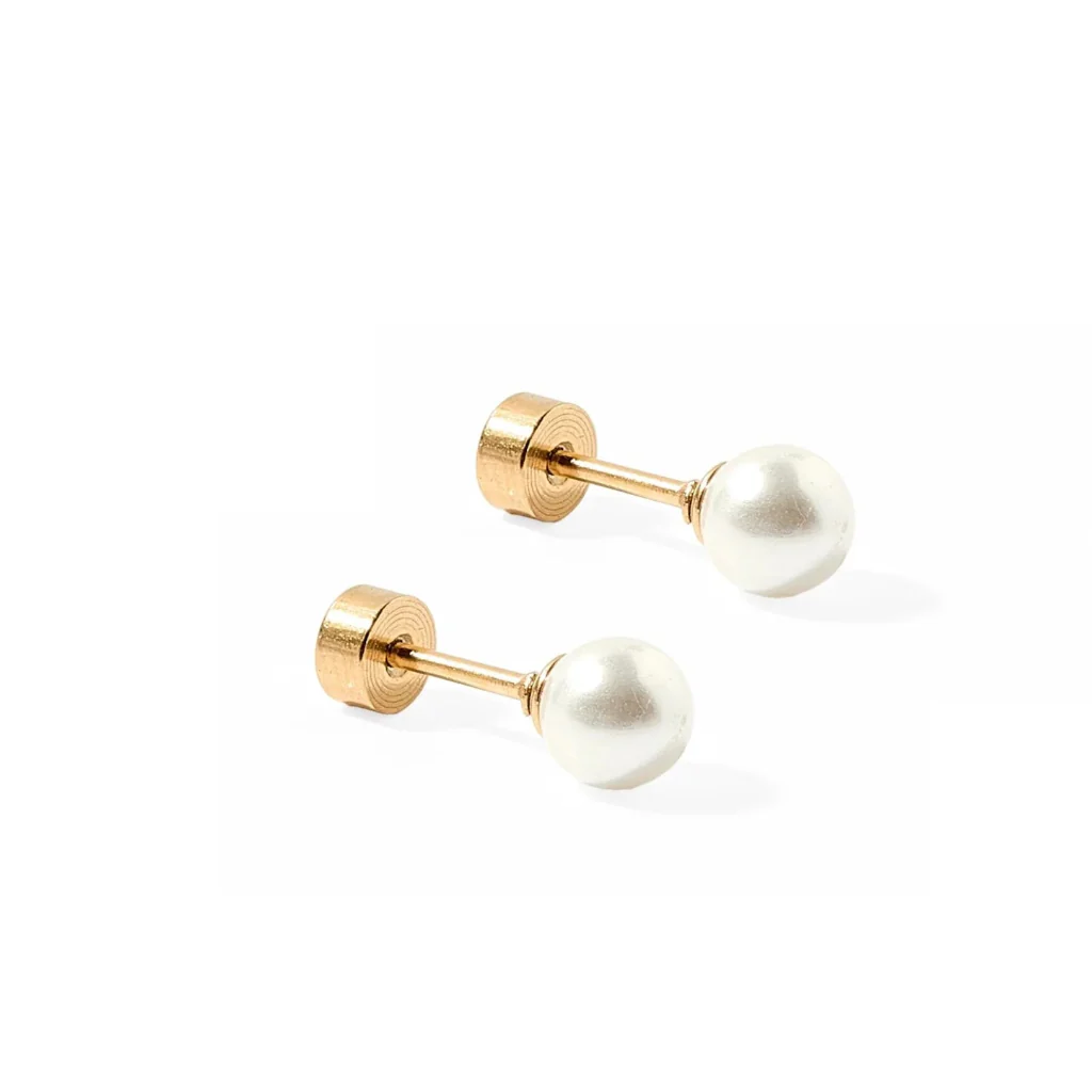 Linny Co : Screwback Stud Earrings Pearl White 5mm