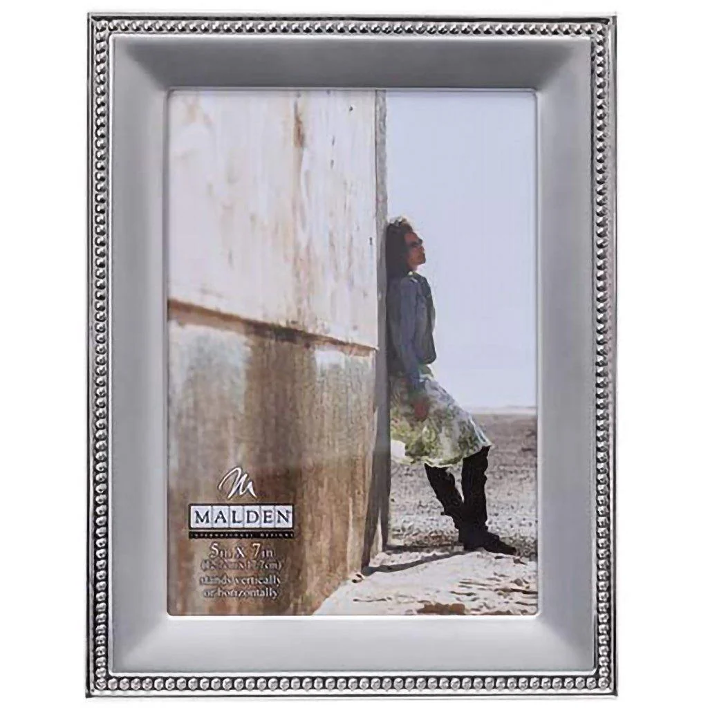 Malden : Classic Silver Metal With Silver Beads 2-Tone Photo Frame - 5x7