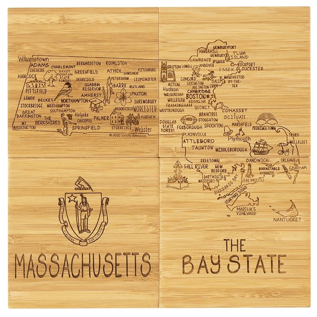 Massachusetts State Puzzle 4 Piece Bamboo Coaster Set with Case - Image 4