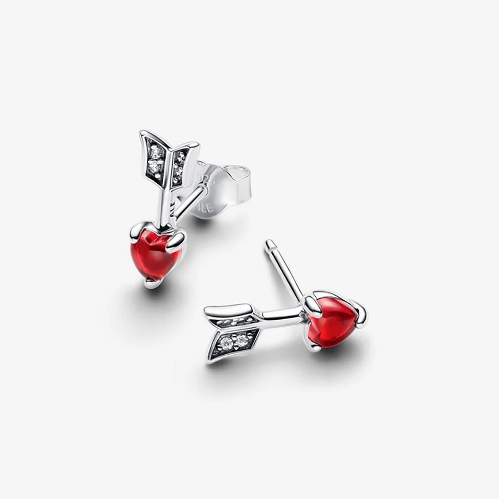 PANDORA : Arrow & Murano Glass Heart Stud Earrings - Image 3