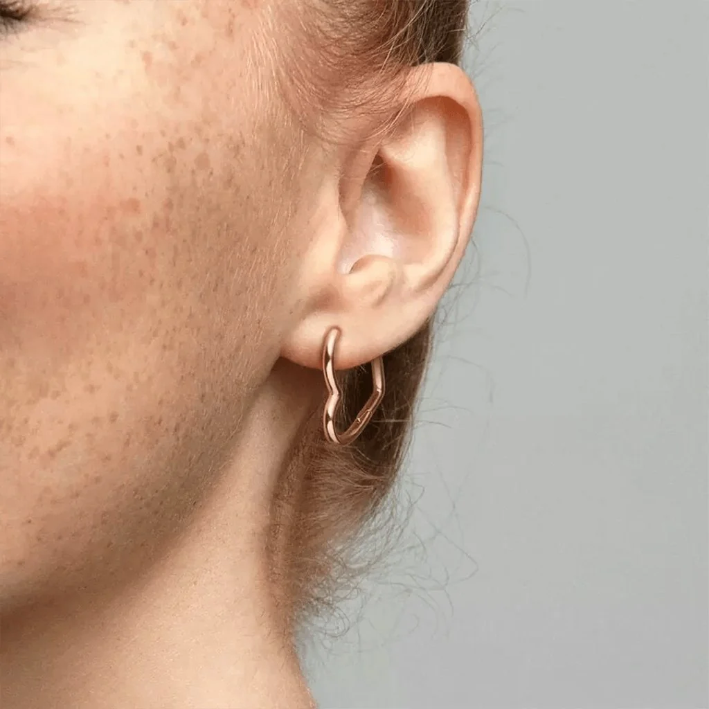 PANDORA : Asymmetrical Heart Hoop Earrings - Image 4