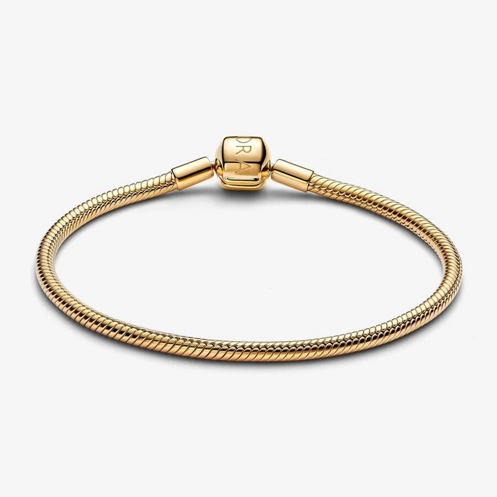 PANDORA : Barrel Clasp Snake Chain Bracelet- Gold - Image 2