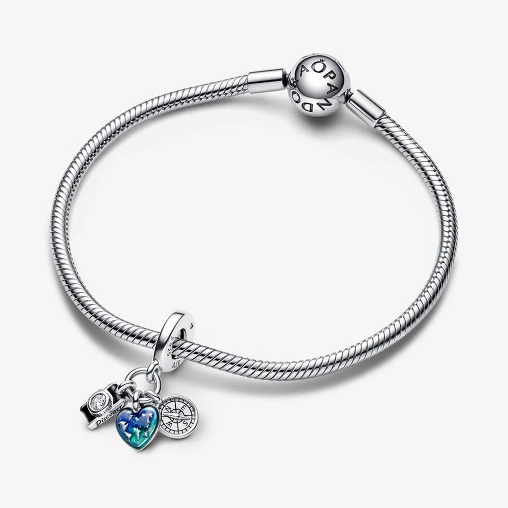 PANDORA : Camera, Heart & Compass Triple Dangle Charm - Image 5
