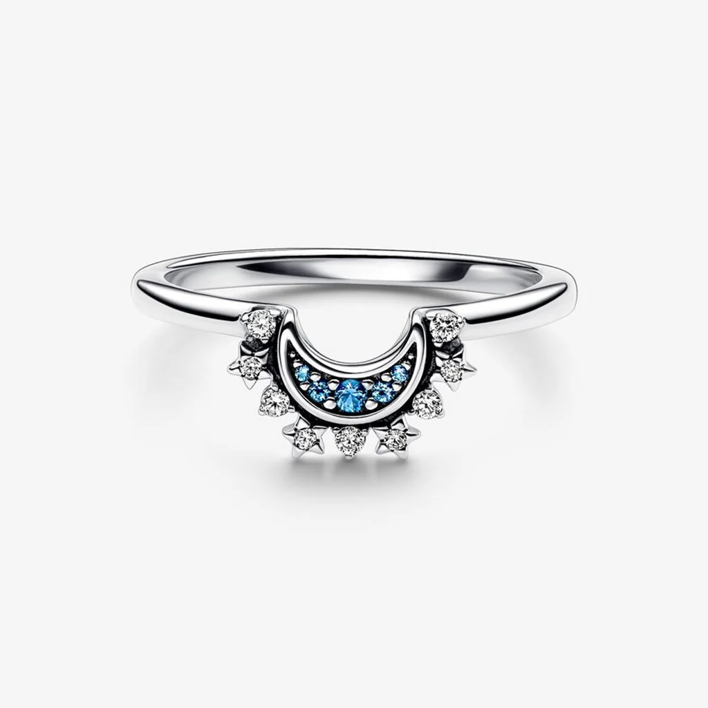 PANDORA : Celestial Blue Sparkling Moon Ring - Image 2