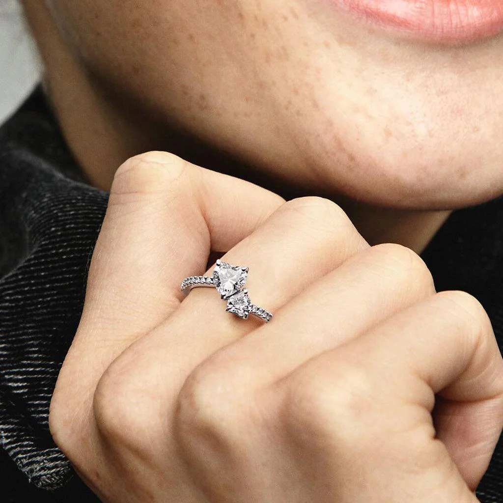 PANDORA : Double Heart Sparkling Ring in Sterling Silver - Image 6
