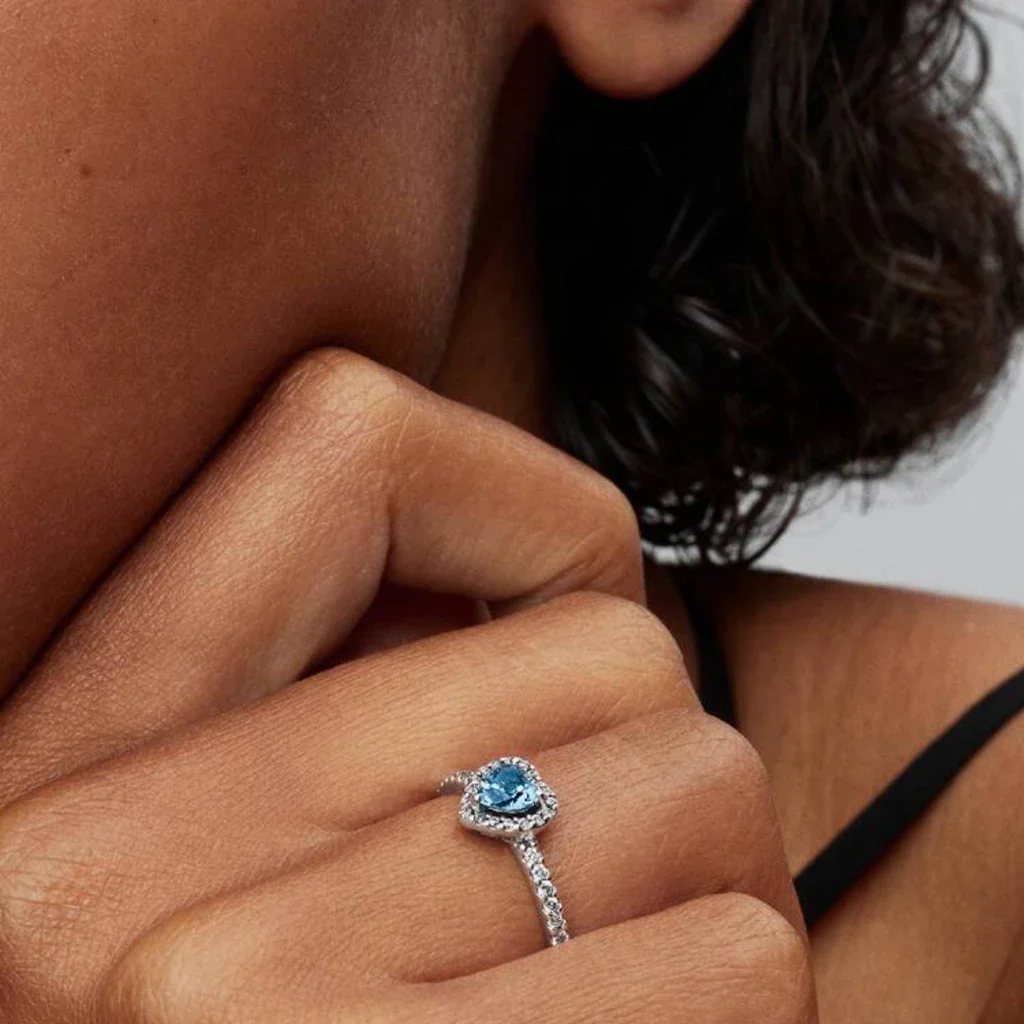 Pandora : Elevated Light Blue Heart Ring - Image 4