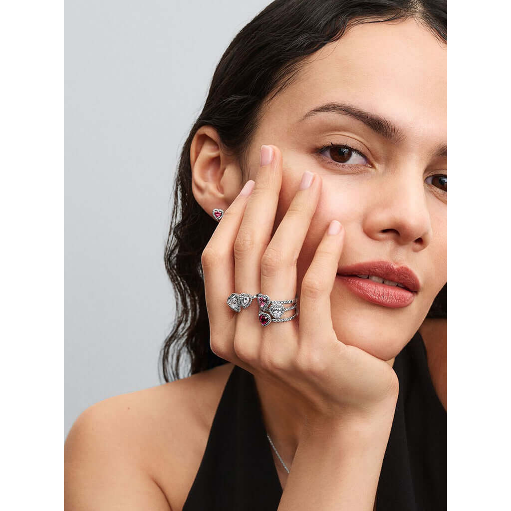 PANDORA : Elevated Pink Heart Stud Earrings - Image 3