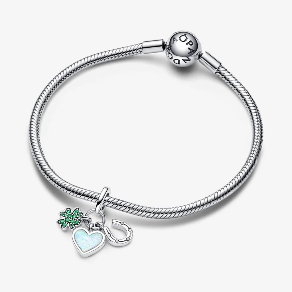 PANDORA : Four Leaf Clover, Heart and Horseshoe Triple Dangle Charm - Image 3