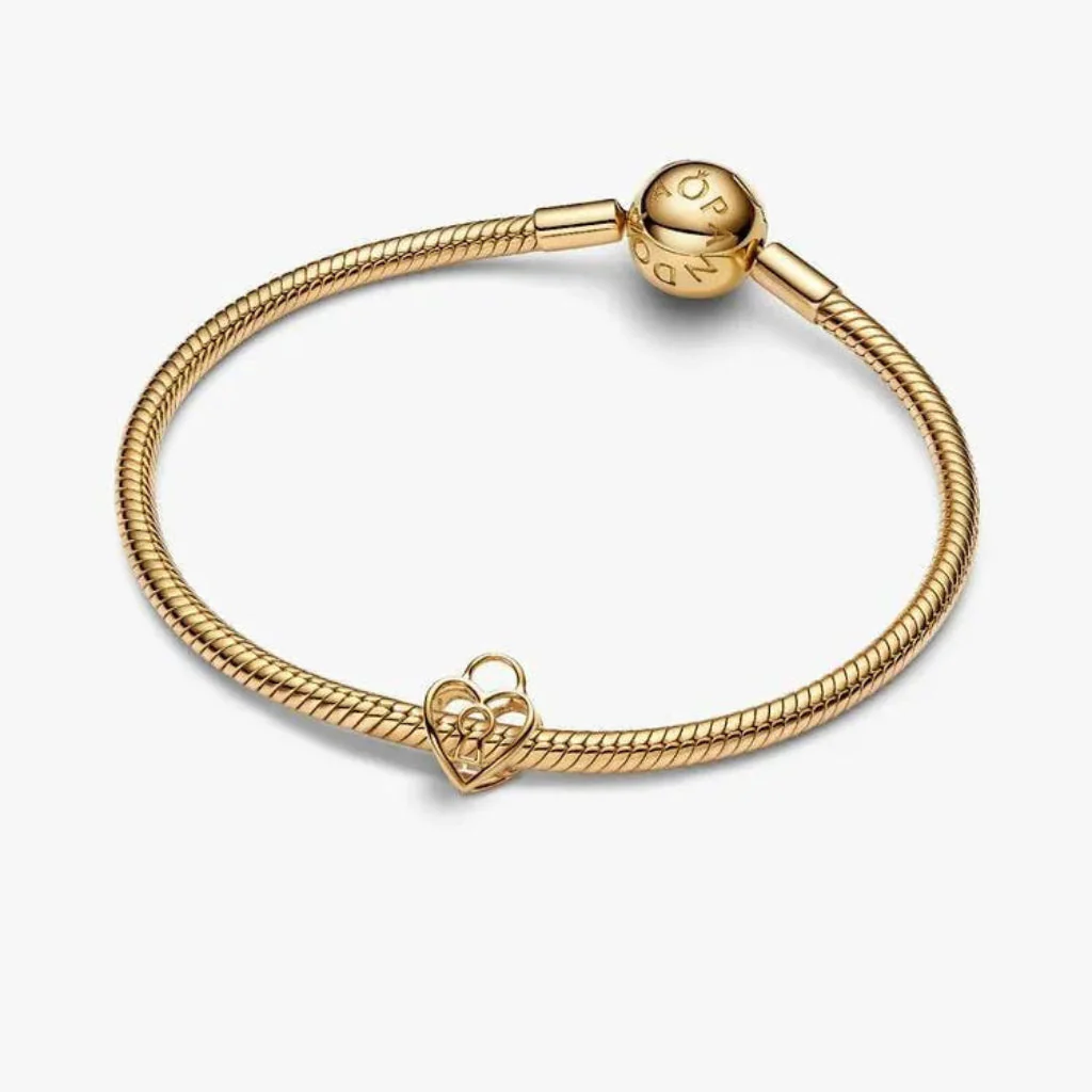 Pandora : Gold Openwork Heart Padlock Charm - Image 3
