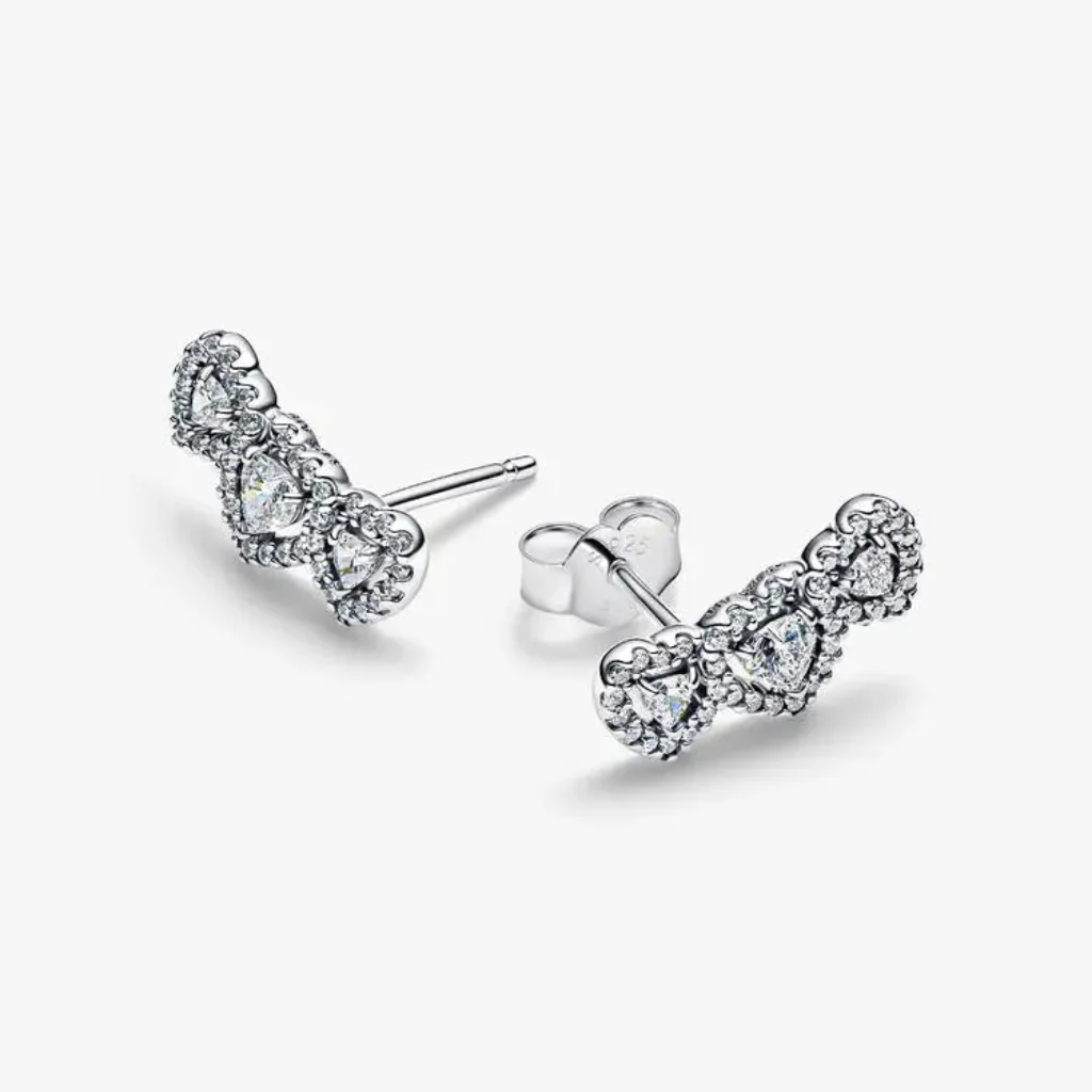 Pandora : Halo Heart Trilogy Stud Earrings - Image 2