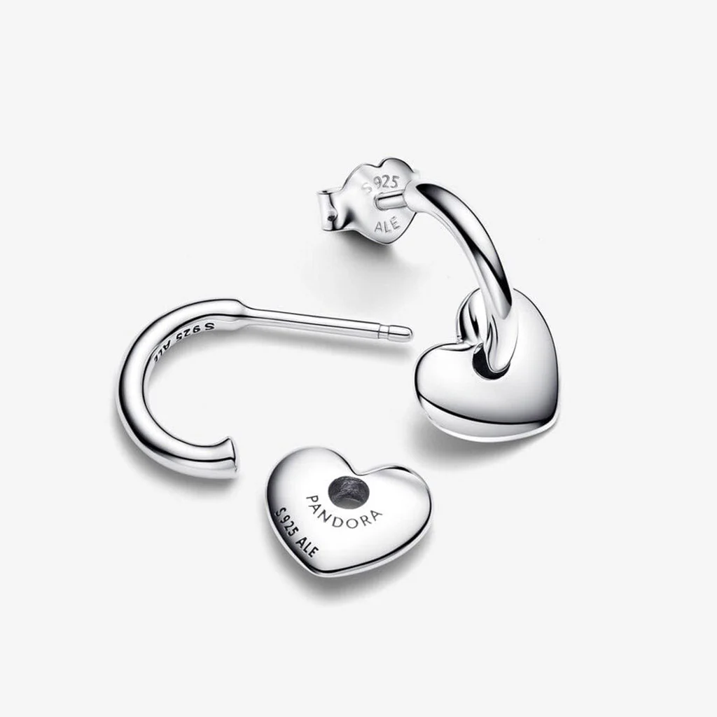 PANDORA : Heart Open Hoop Earrings- Silver - Image 2