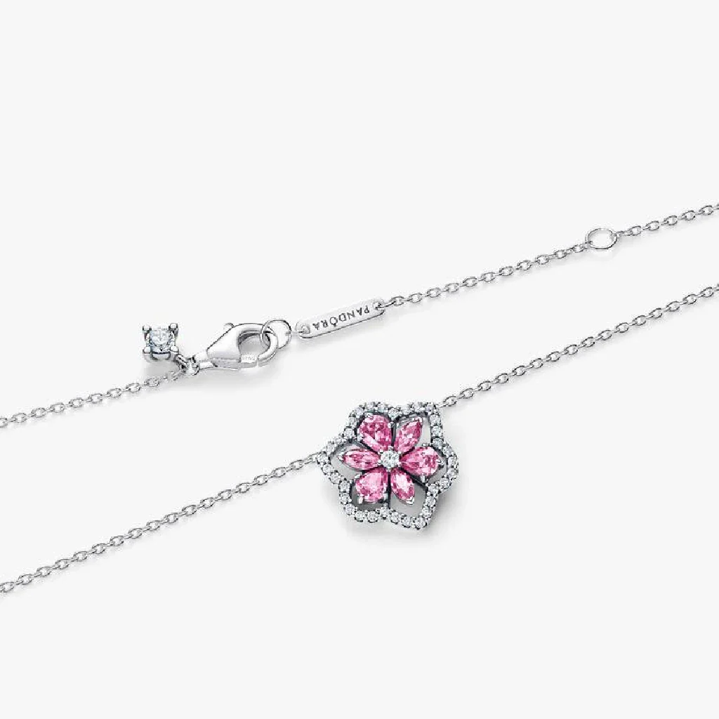 Pandora : Herbarium Sparkling Pink Flower Pendant Necklace - Image 3