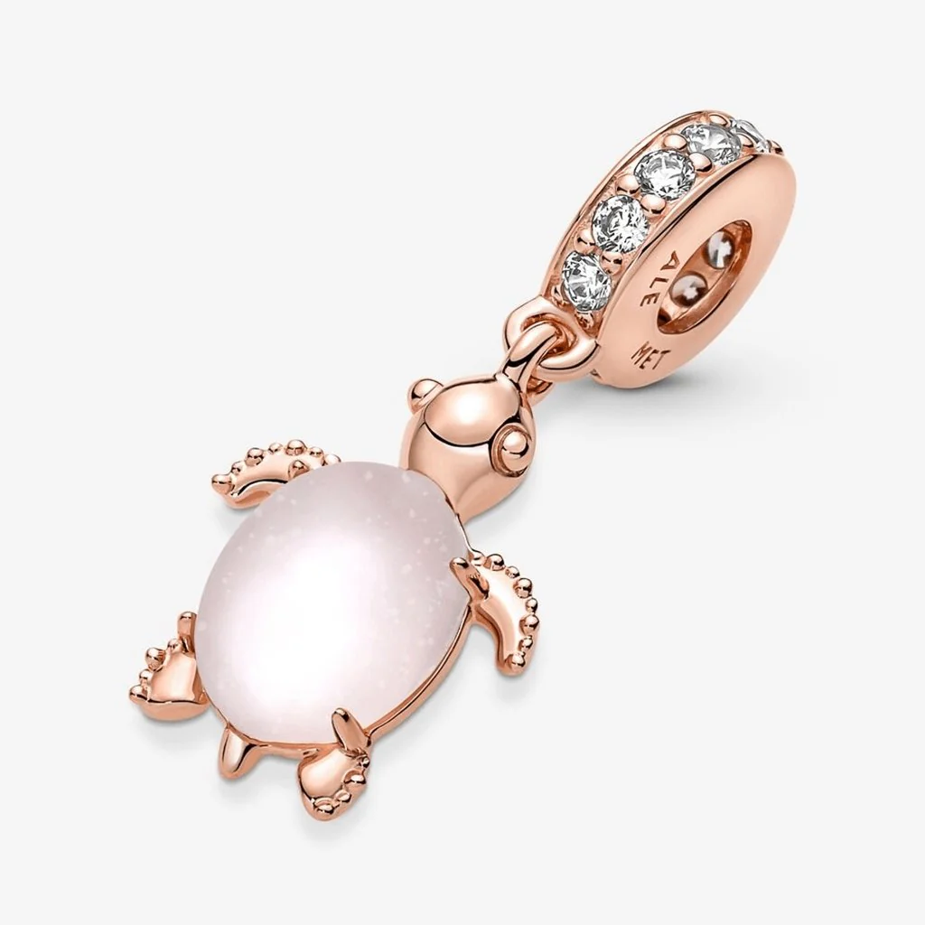 PANDORA : Murano Glass Pink Sea Turtle Dangle Charm - Image 2