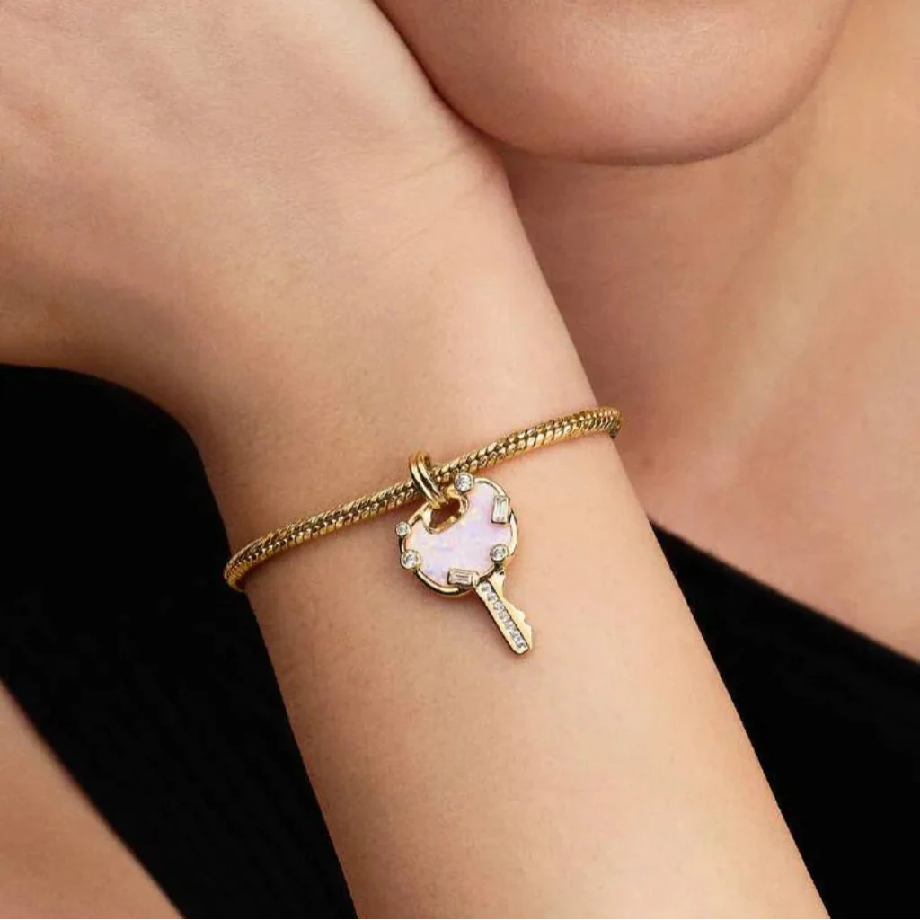 Pandora : Opalescent Pink Love Key Large Dangle Charm - Image 4